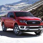 Ford Ranger 2021 roja en la montaña nevada